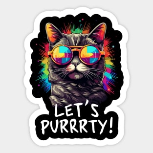 Party Cat in Sunglasses Men Women 90s Retro Pun Funny Cat Sticker